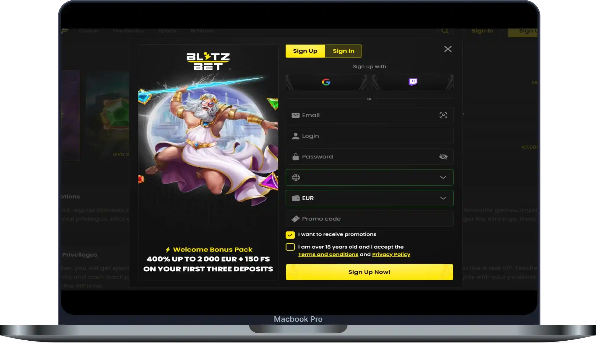 Registration and Login at Blitz-Bet